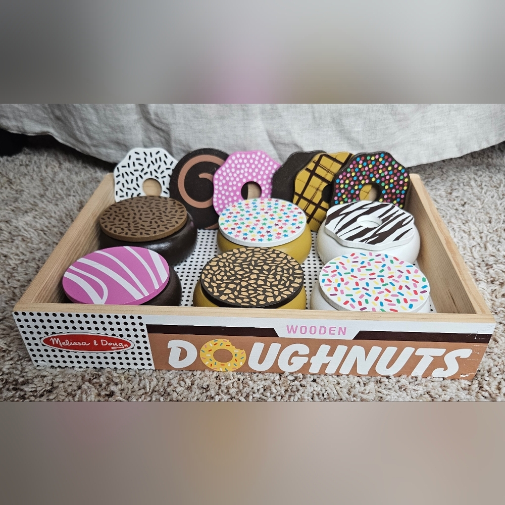 Melissa & Doug Wooden Doughnuts Set - Pink, Brown, Yellow